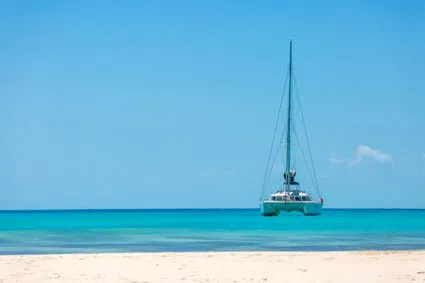 Catamaran just off shore